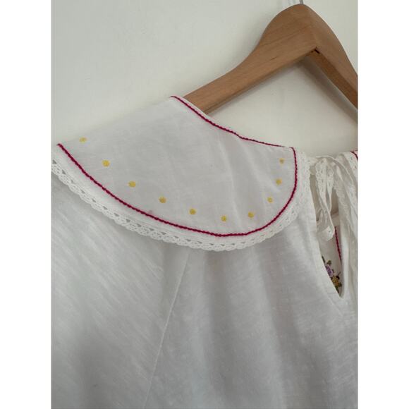 Anthropologie Floral Embellished Peter Pan Collared Cotton Top, Small - Picture 8 of 8